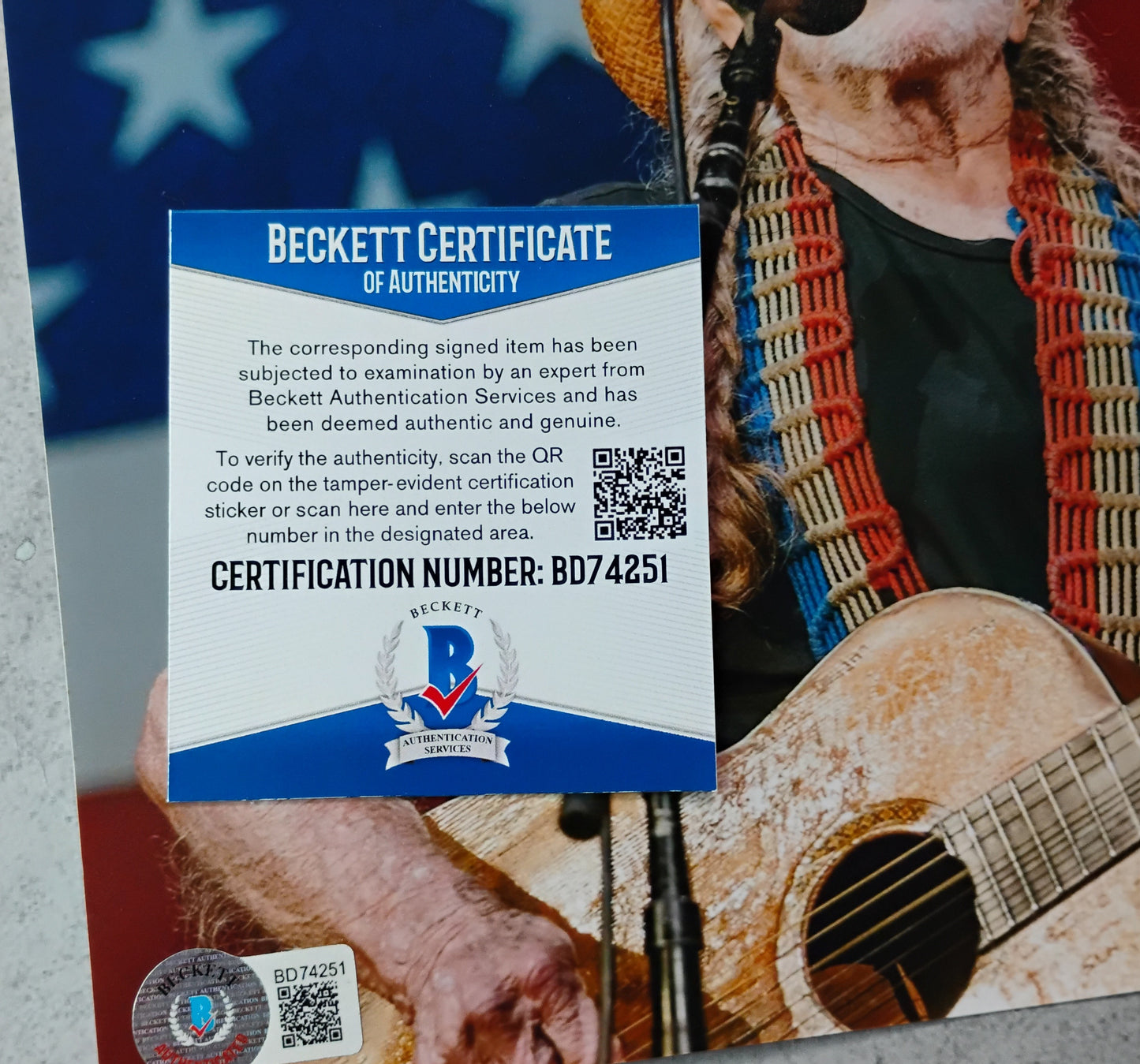 Willie Nelson Hand Signed Autograph 8x10 Photo BAS COA