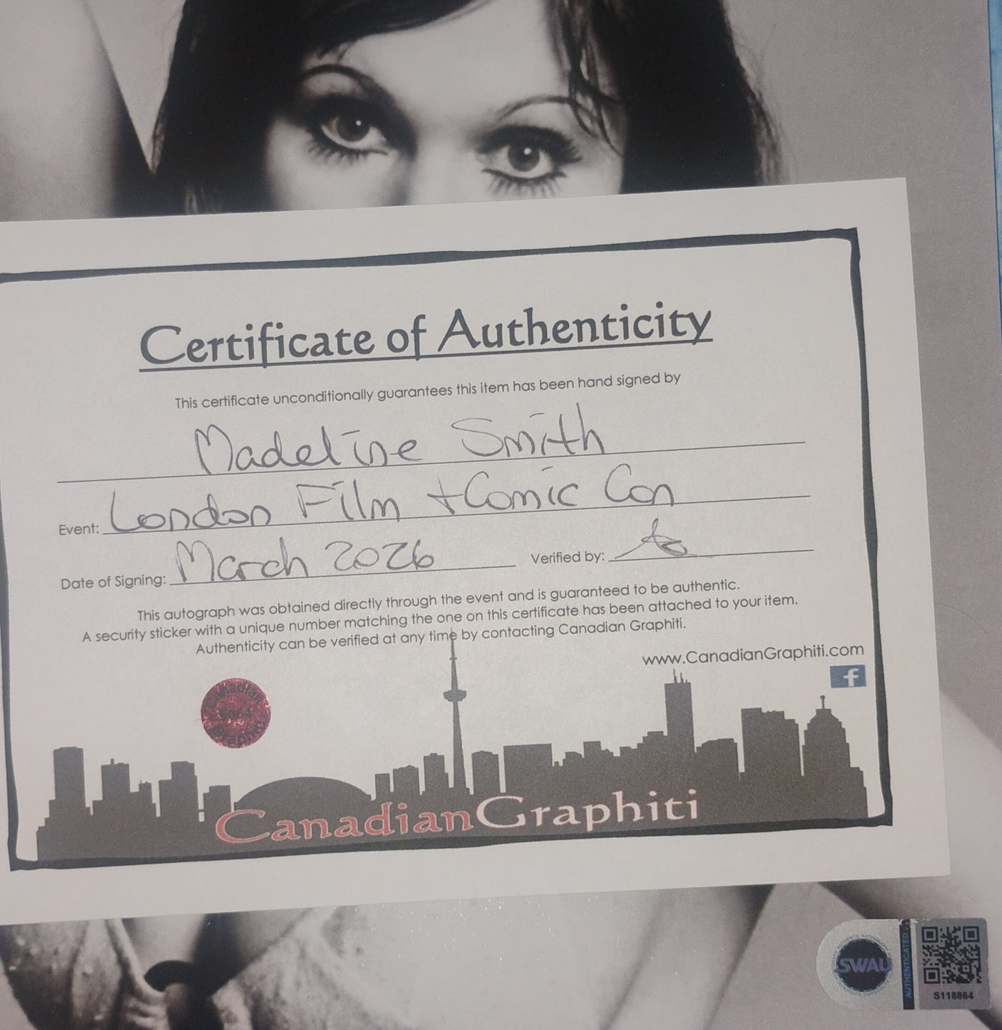 Madeline Smith Hand Signed Autograph 8x10 Photo SWAU COA Bond Girl