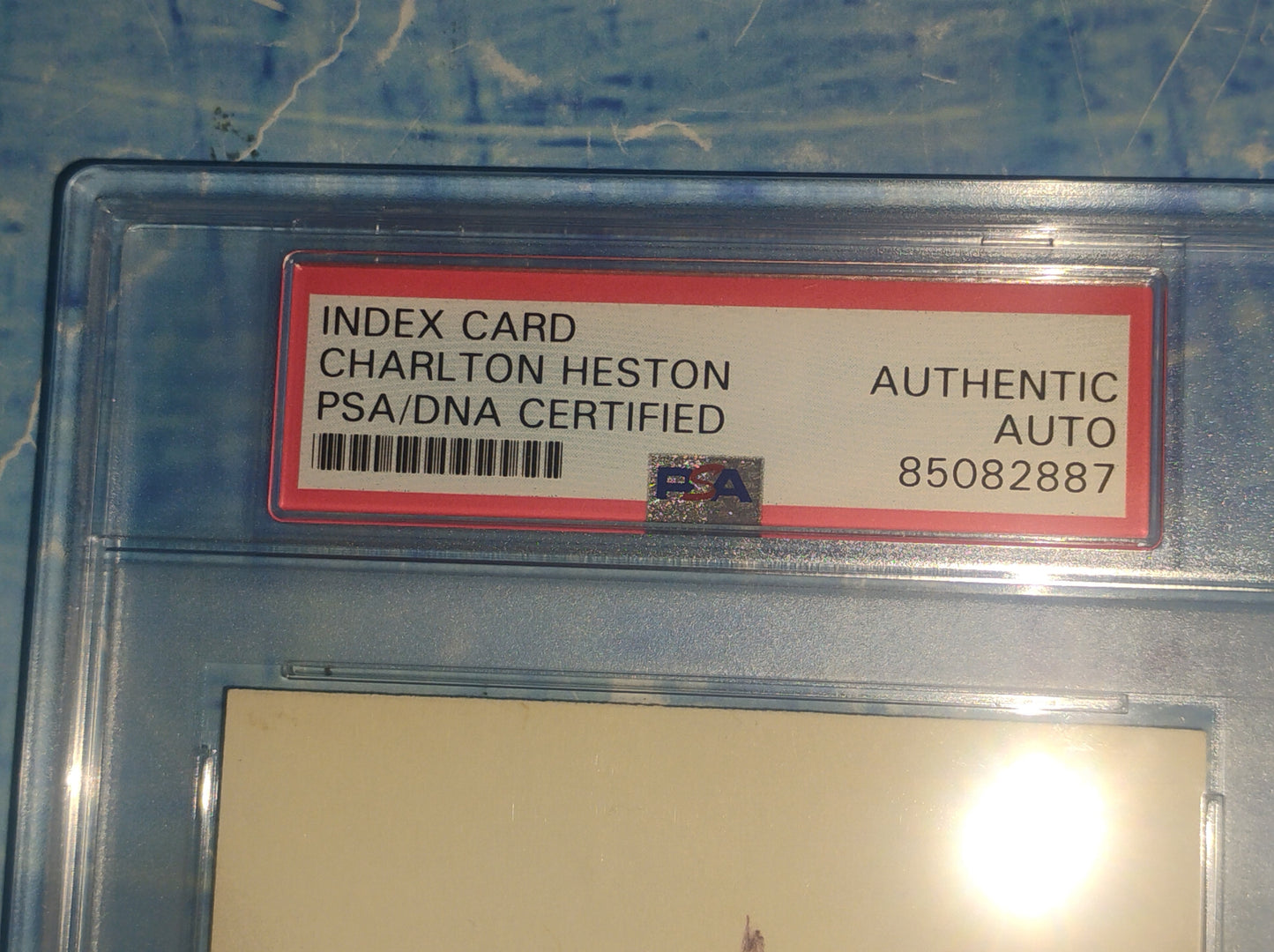Charlton Heston Hand Signed Autograph Index Card Slabbed PSA COA