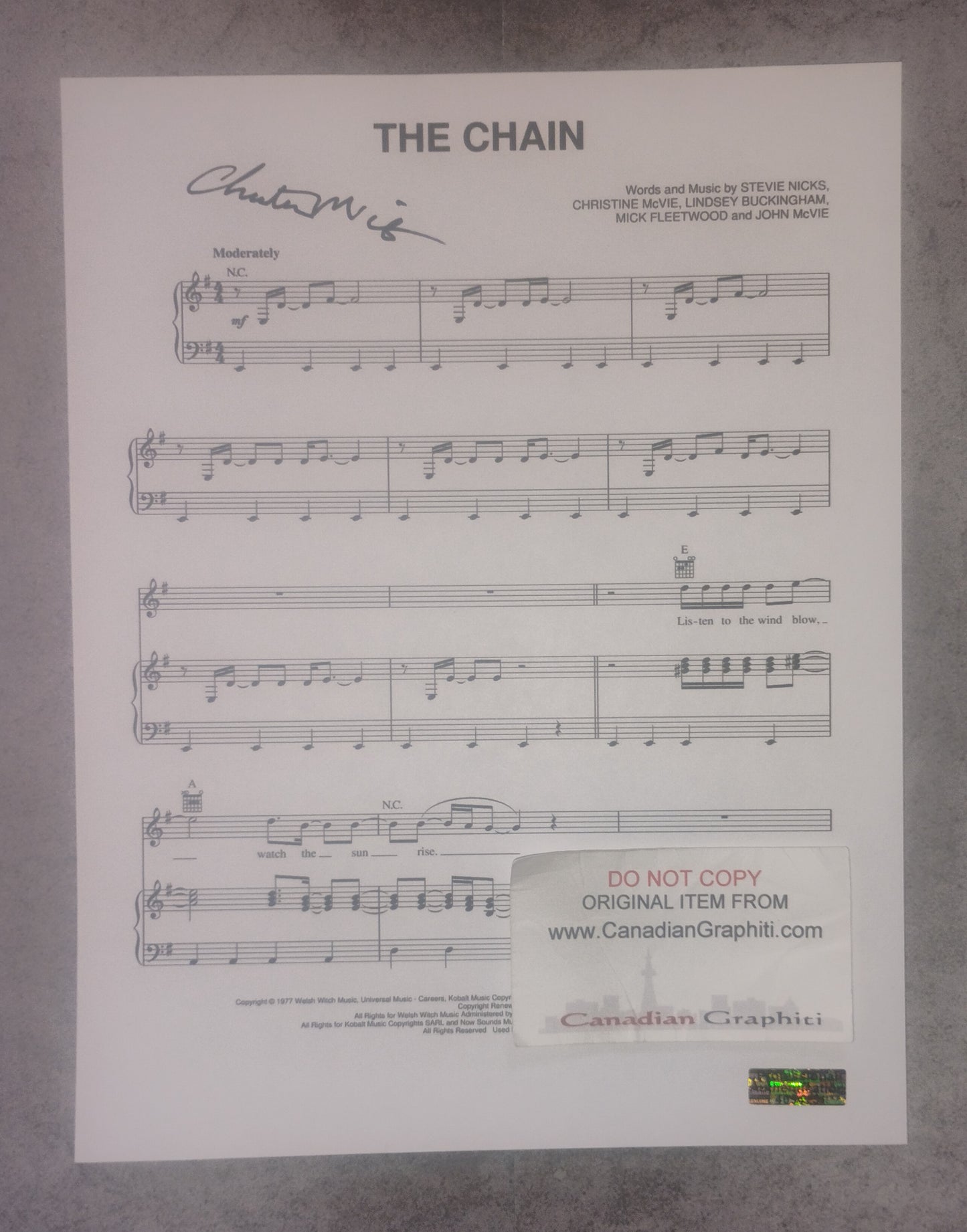 Christine McVie Hand Signed Autograph Sheet Music COA Fleetwood Mac
