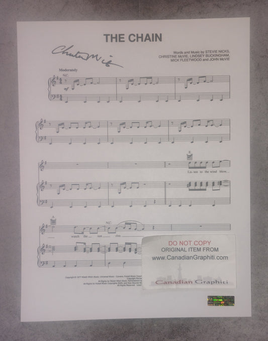 Christine McVie Hand Signed Autograph Sheet Music COA Fleetwood Mac
