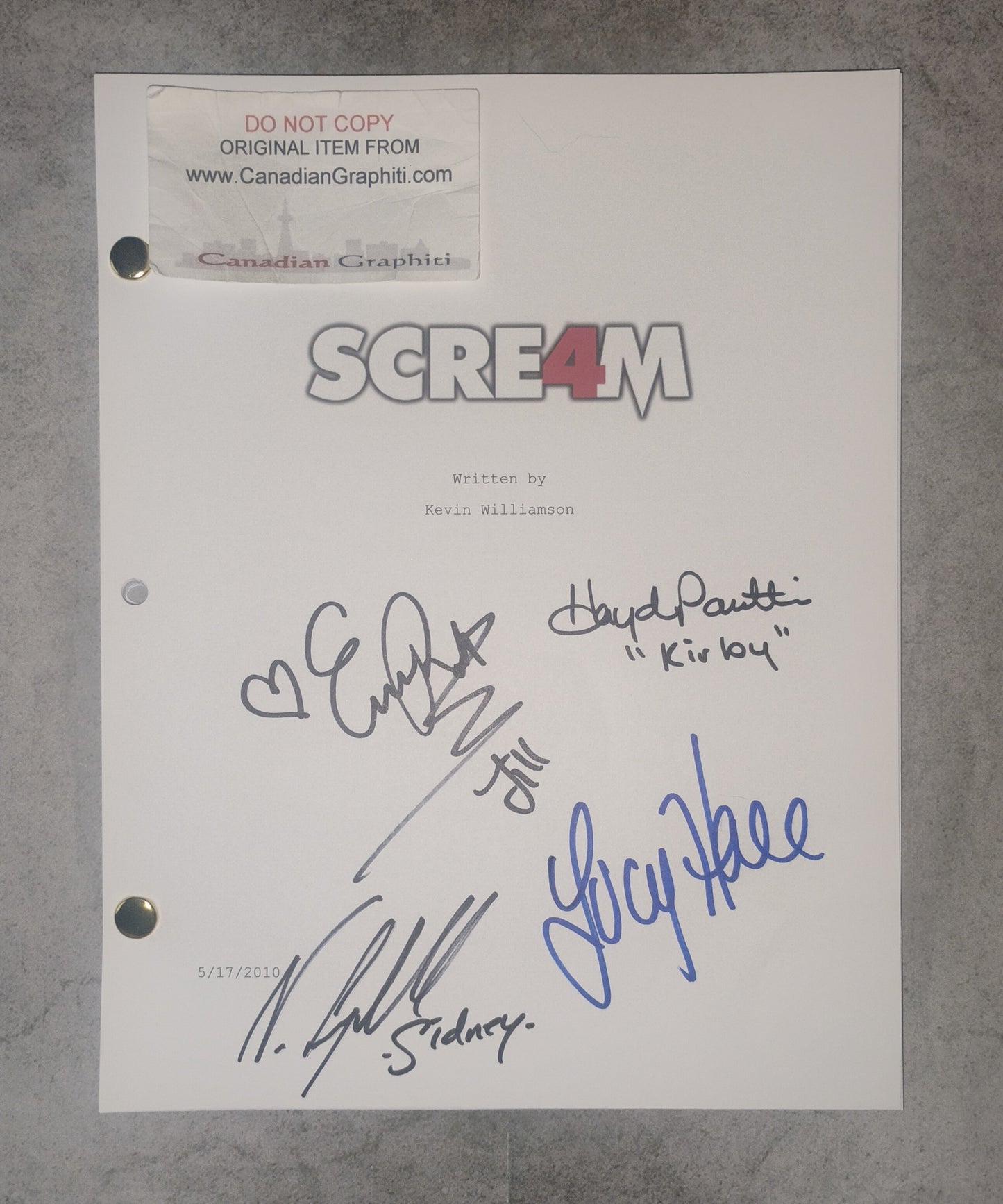 Scream 4 Hand Signed Autograph Script COA Neve Campbell, Emma Roberts, Hayden Panettiere & Lucy Hale