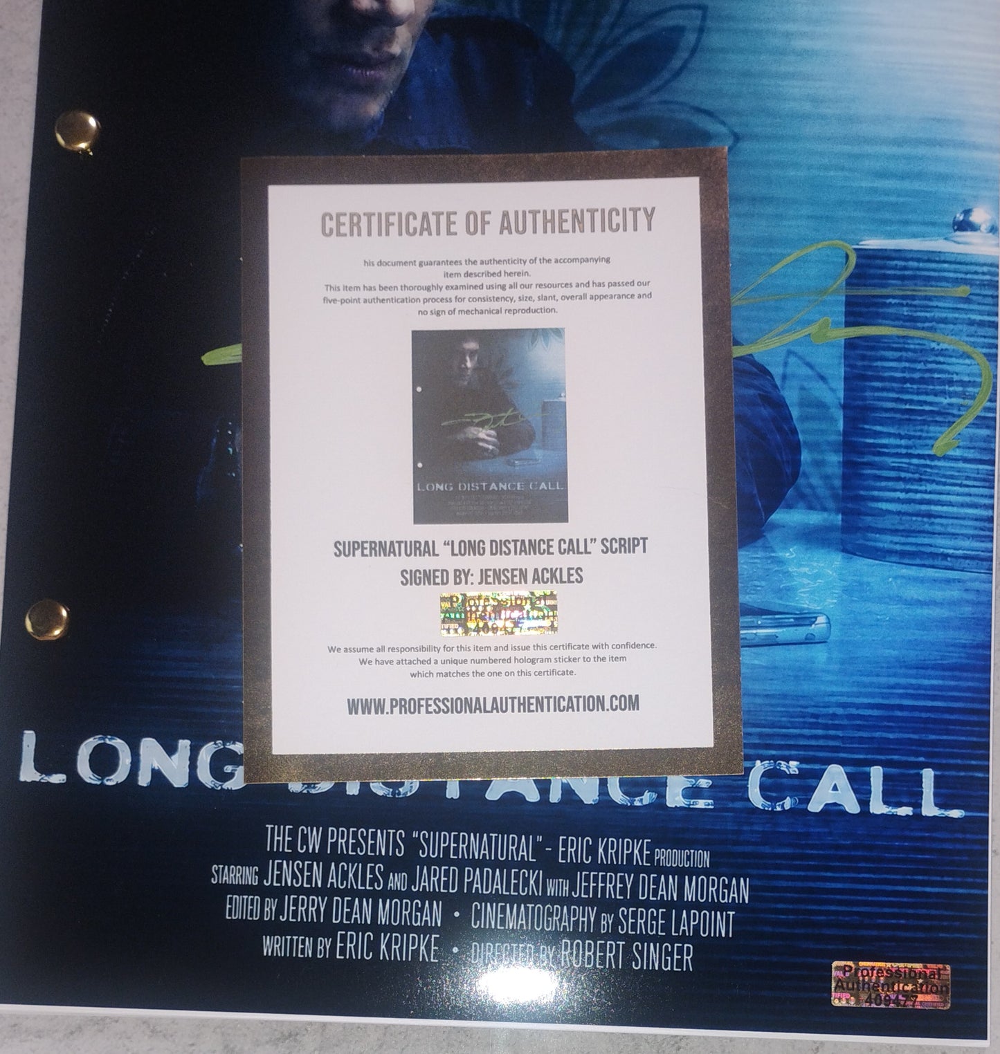Jensen Ackles Hand Signed Autograph Supernatural Script COA