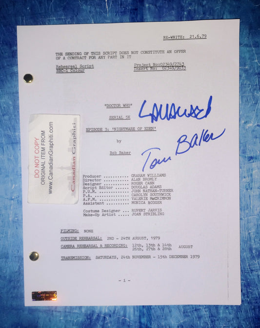 Lalla Ward & Tom Baker Hand Signed Autograph Doctor Who Script COA