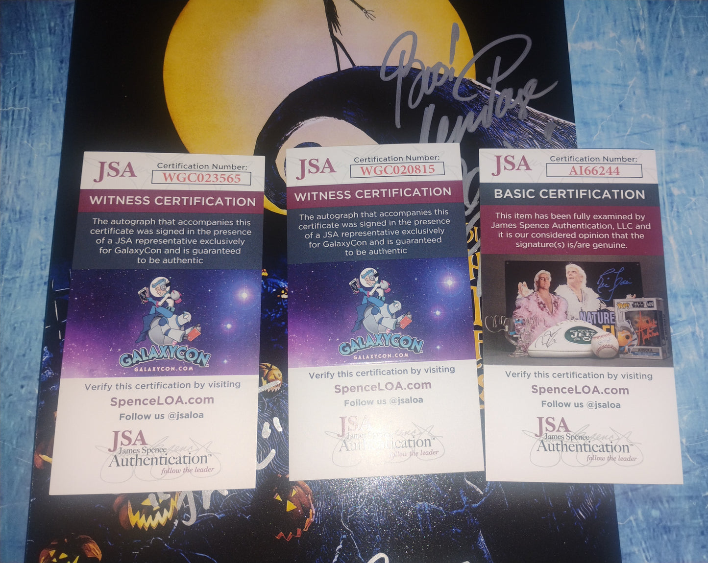 Nightmare Before Christmas Cast Hand Signed Autograph Photo JSA COA Catherine O'Hara, Ken Page & Chris Sarandon