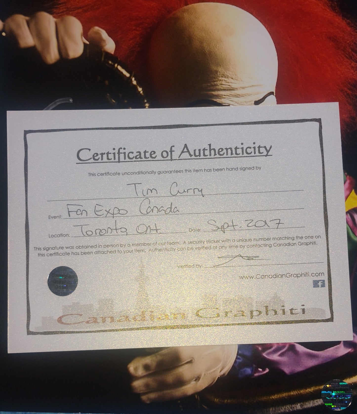 Tim Curry Hand Signed Autograph Photo COA Pennywise