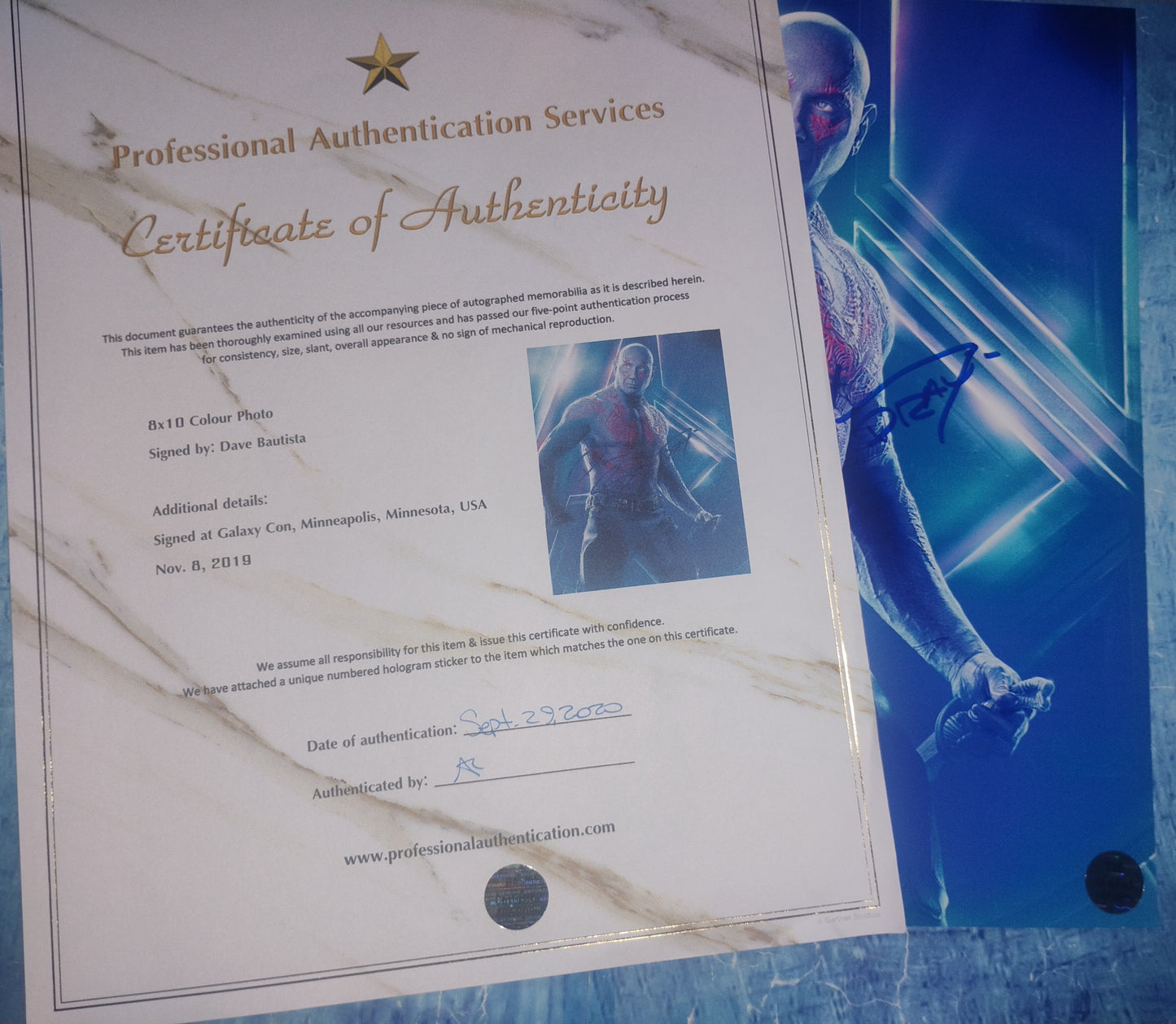 Dave Bautista Hand Signed Autograph 8x10 Photo COA Guardians Of The Galaxy