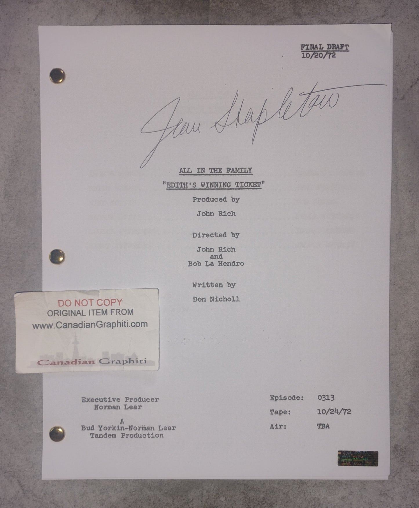 Jean Stapleton Hand Signed Autograph All In The Family Script COA