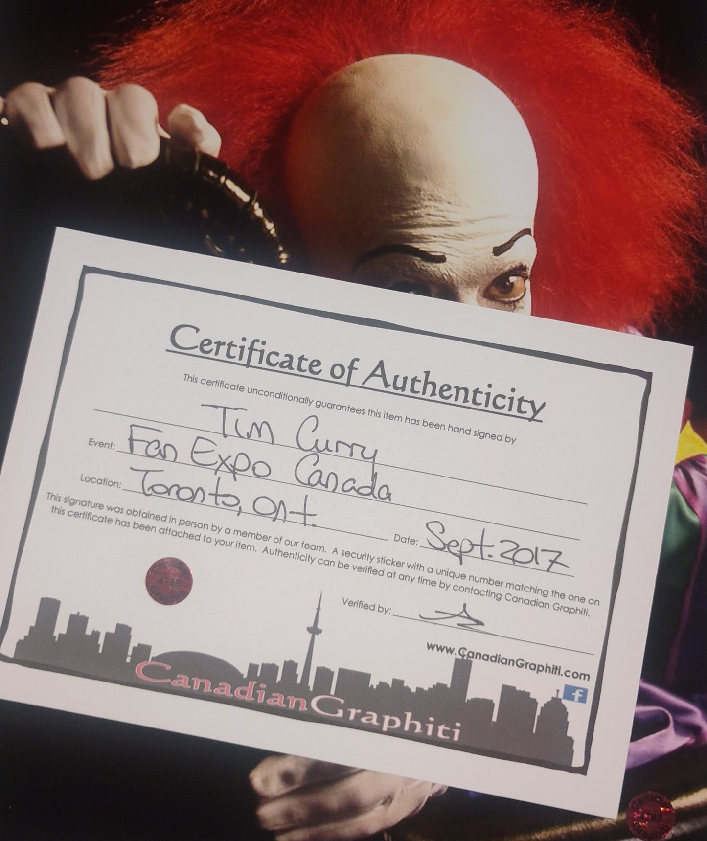 Tim Curry Hand Signed Autograph Photo COA Pennywise