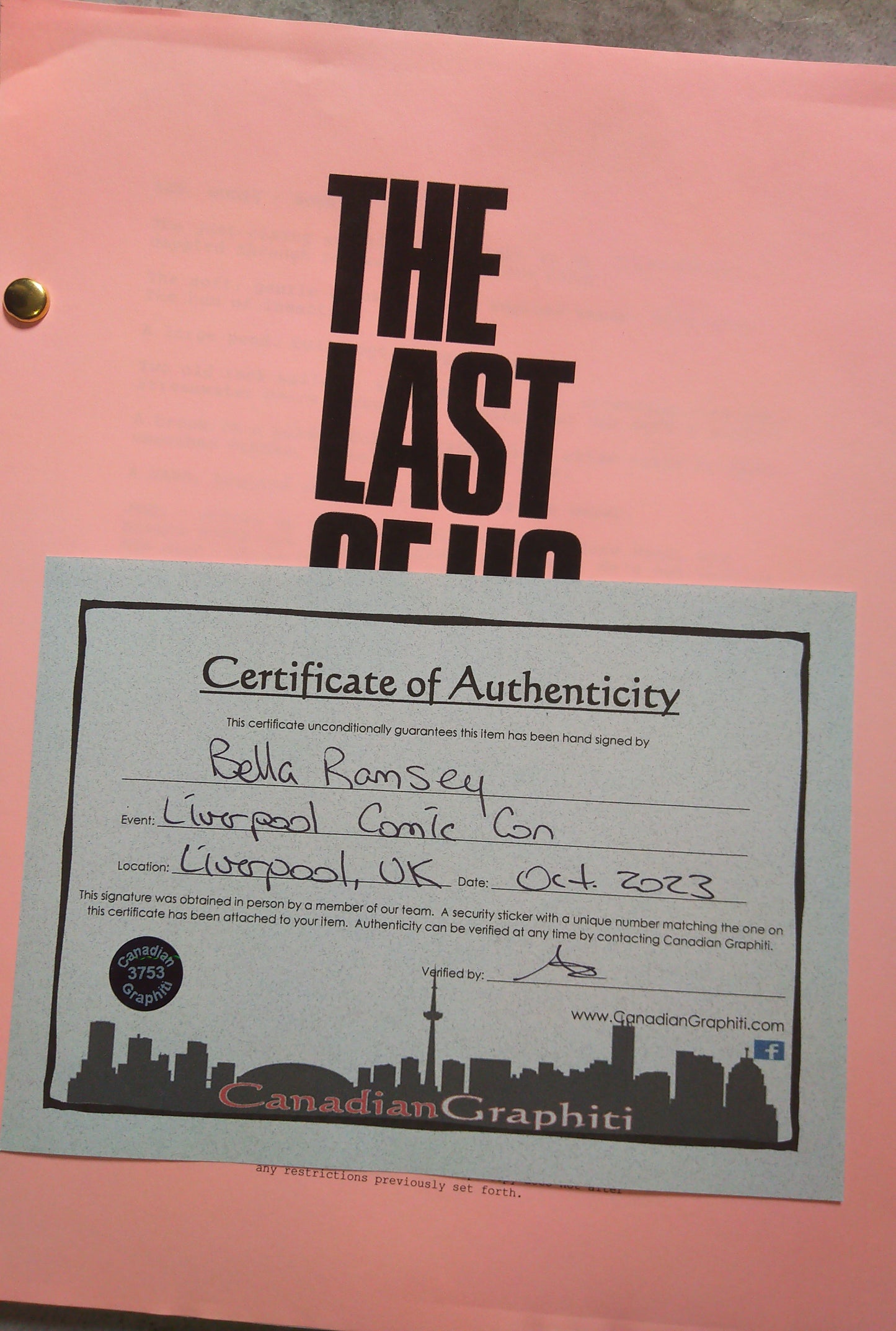 Bella Ramsey Hand Signed Autograph The Last Of Us Script COA
