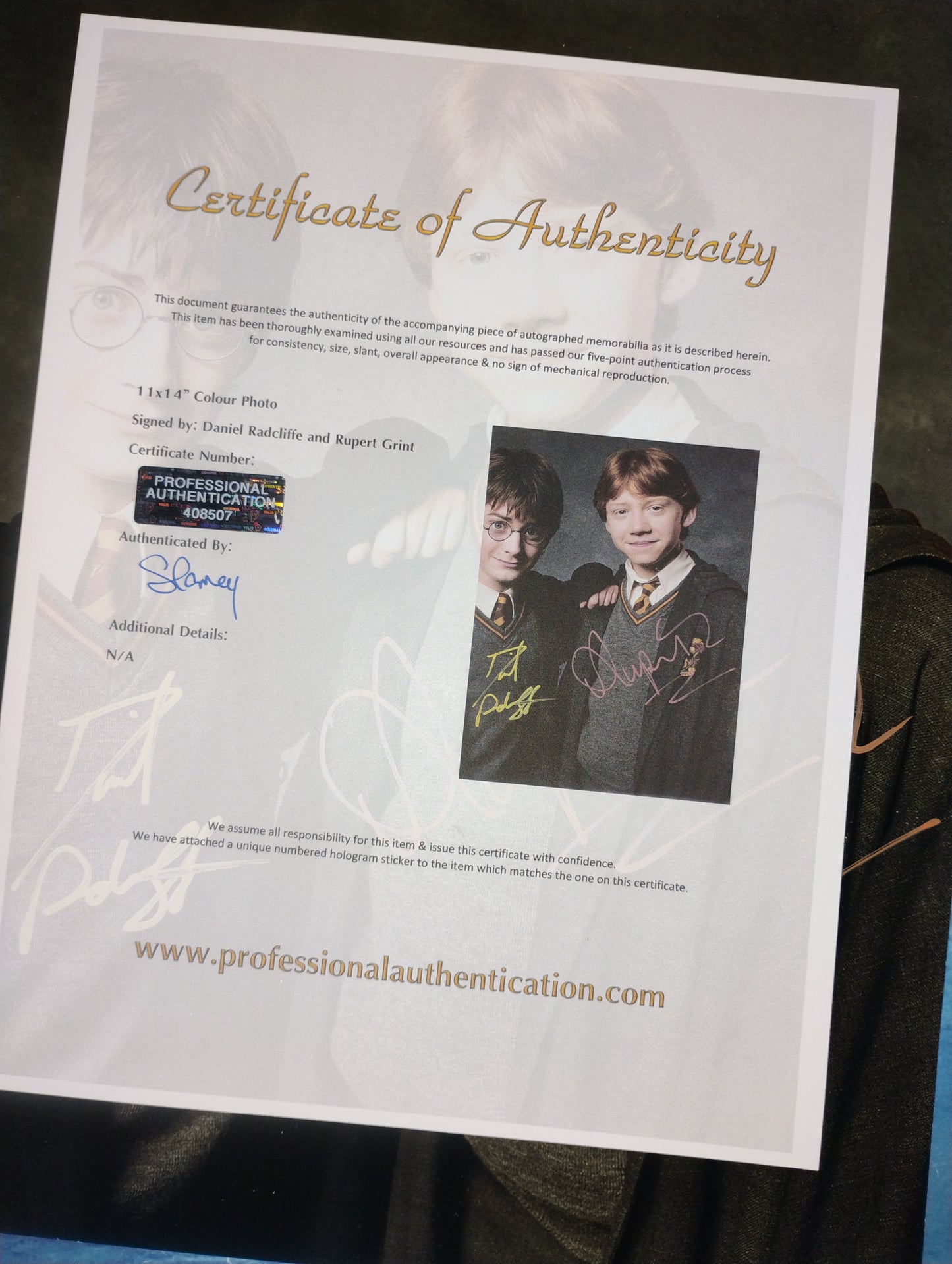 Daniel Radcliffe & Rupert Grint Hand Signed Autograph 11x14 Photo COA Harry Potter