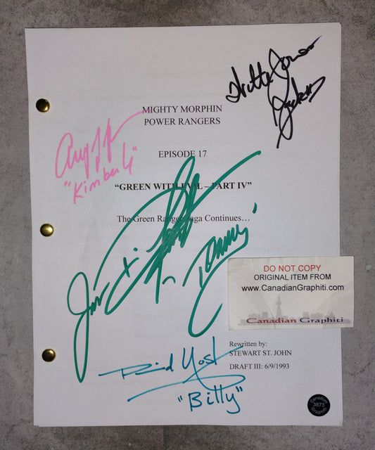 Mighty Morphin Power Rangers 4x Cast Hand Signed Script COA