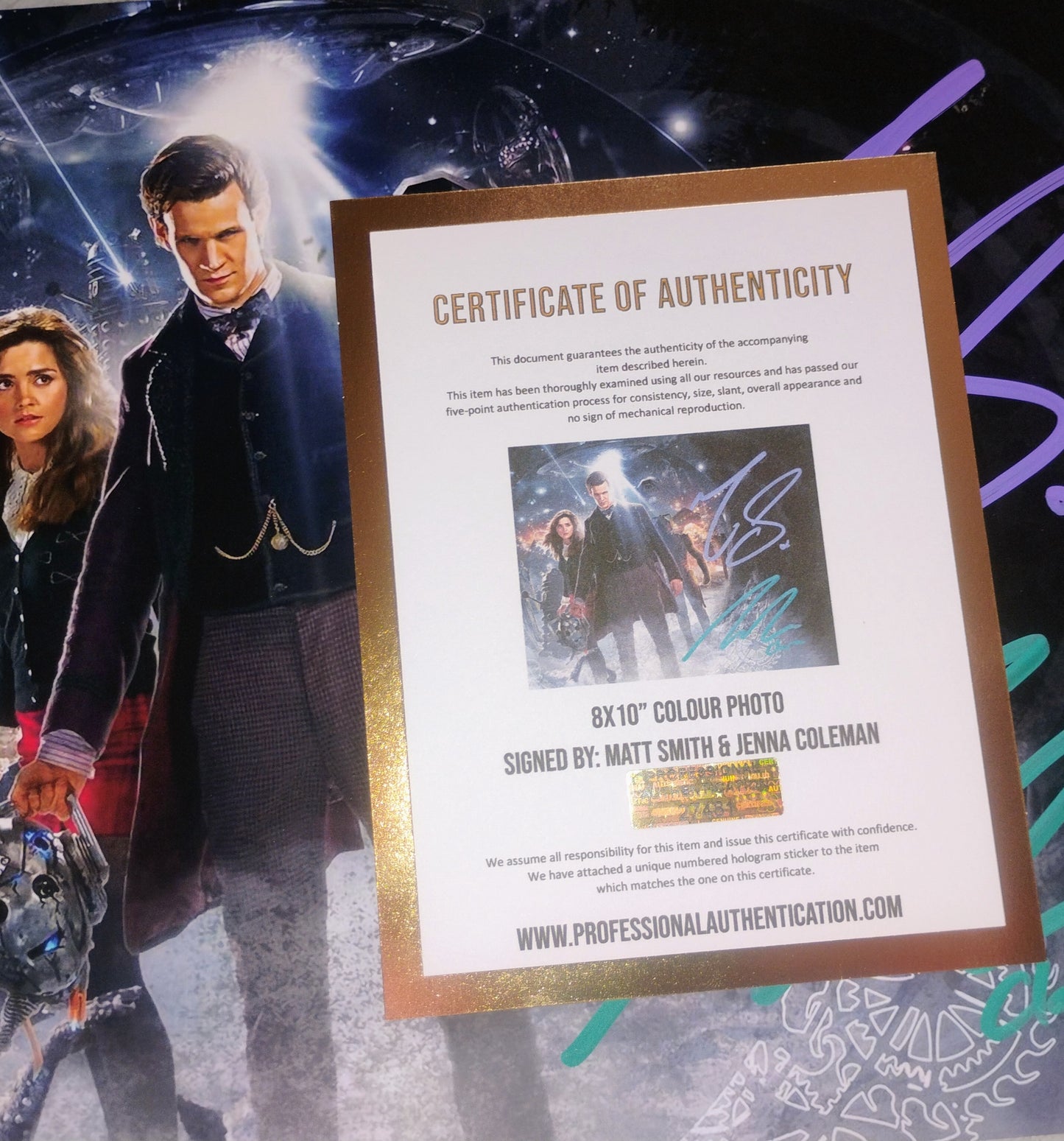 Matt Smith & Jenna Coleman Hand Signed Autograph 8x10 Photo COA Doctor Who
