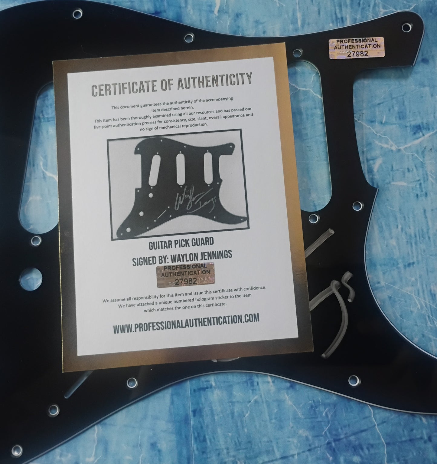 Waylon Jennings Hand Signed Autograph Guitar Pick Guard COA