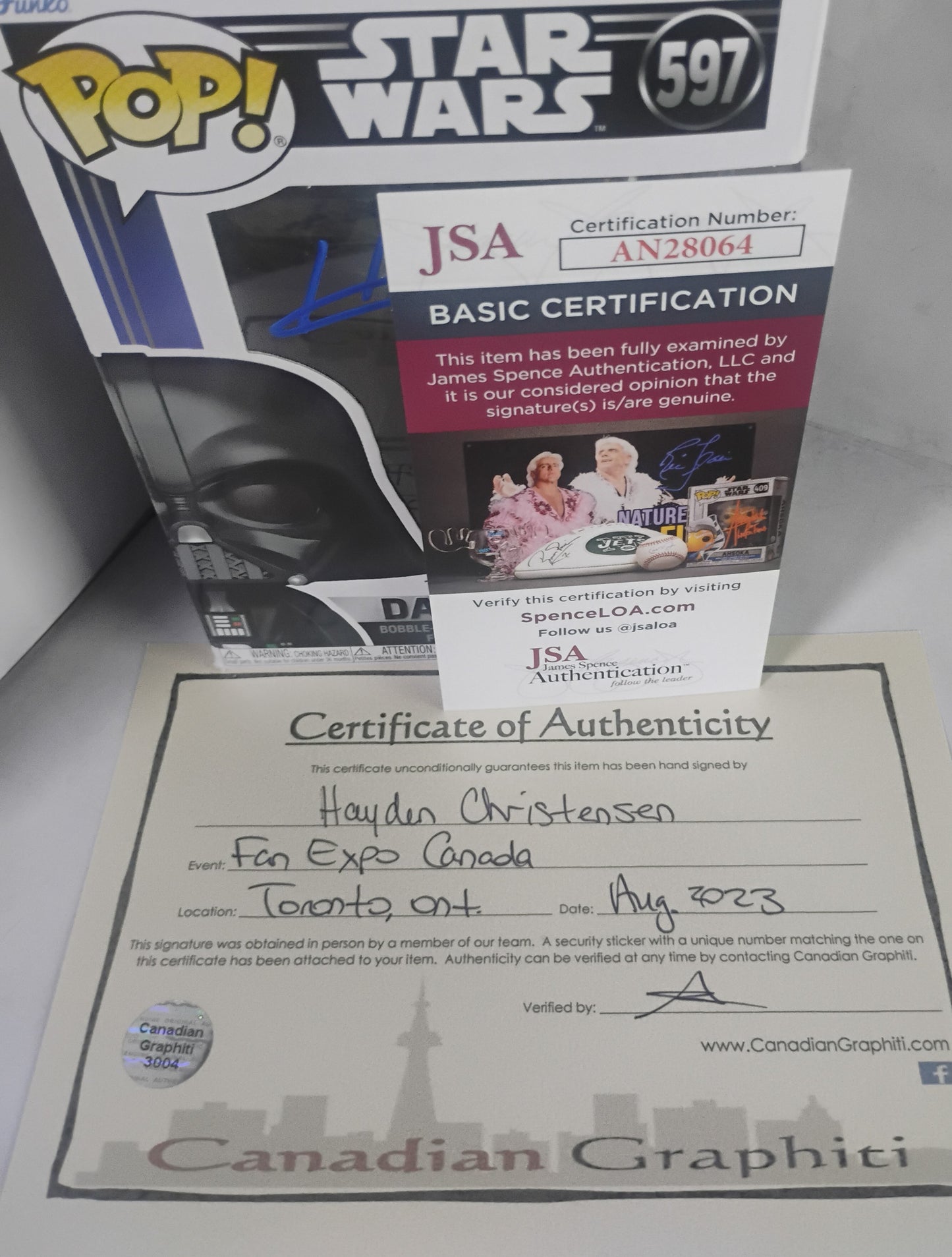 Hayden Christensen Hand Signed Autograph Funko Pop JSA COA Star Wars Darth Vader