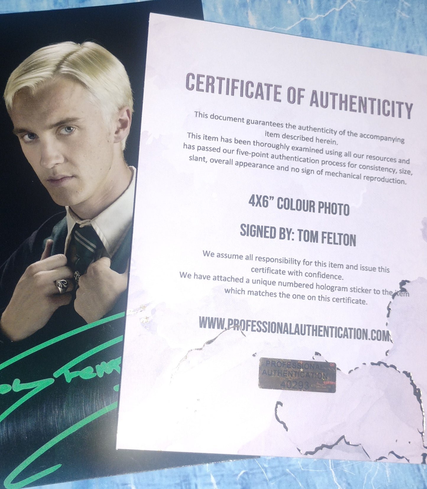 Tom Felton Hand Signed Autograph Photo COA Harry Potter