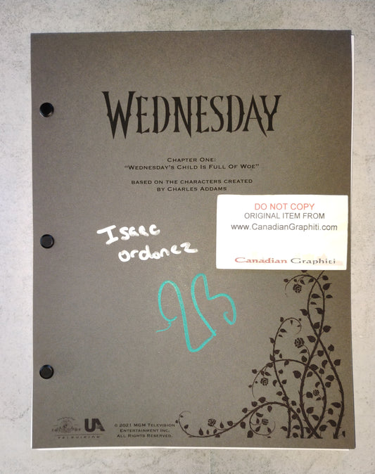 Tim Burton & Isaac Ordonez Hand Signed Autograph Wednesday Script COA