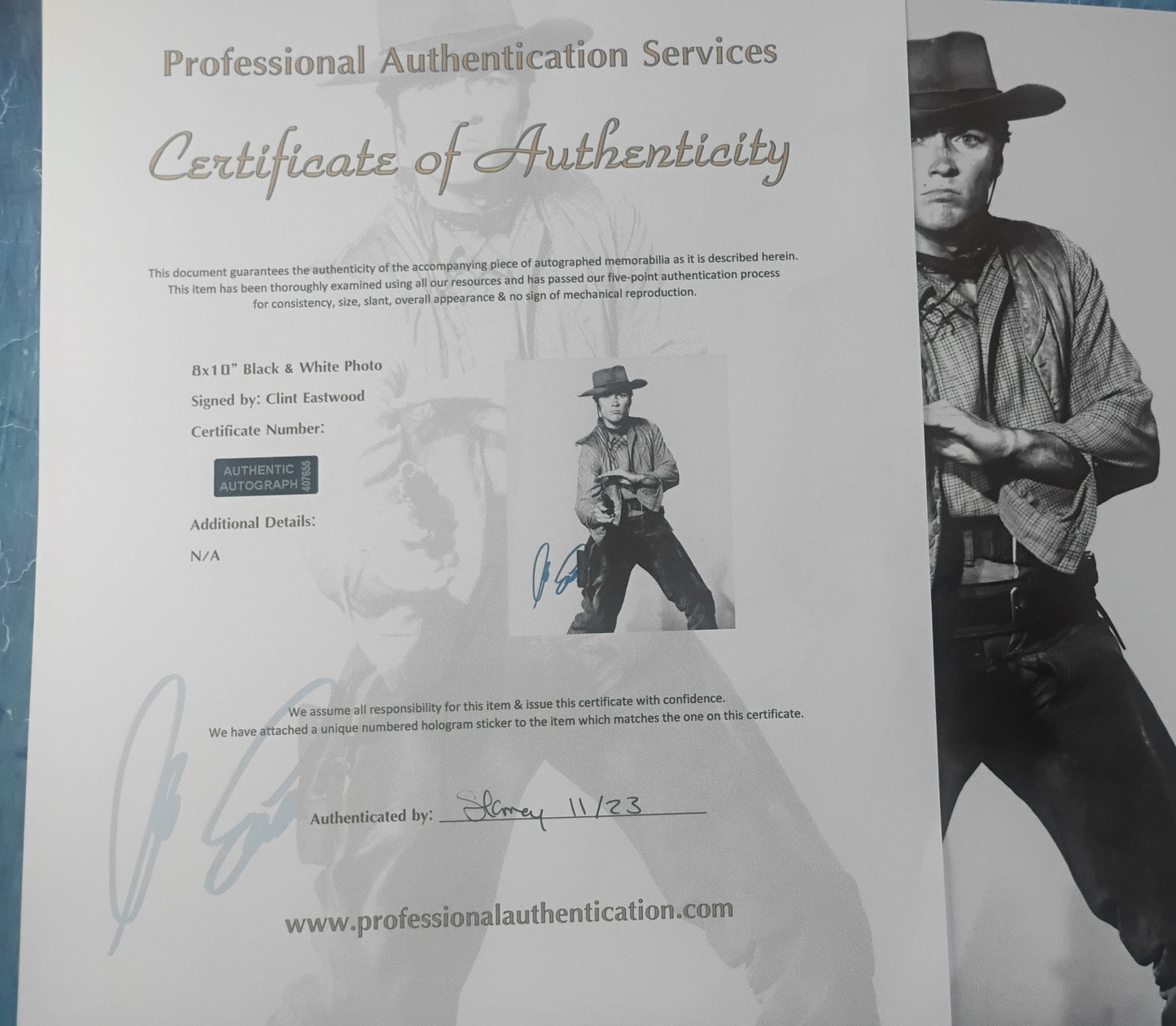 Clint Eastwood Hand Signed Autograph 8x10 Photo COA