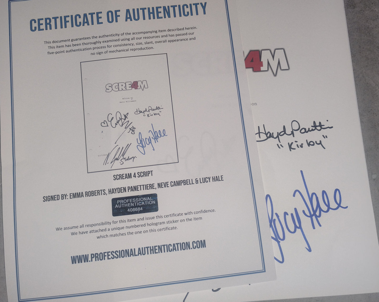 Scream 4 Hand Signed Autograph Script COA Neve Campbell, Emma Roberts, Hayden Panettiere & Lucy Hale
