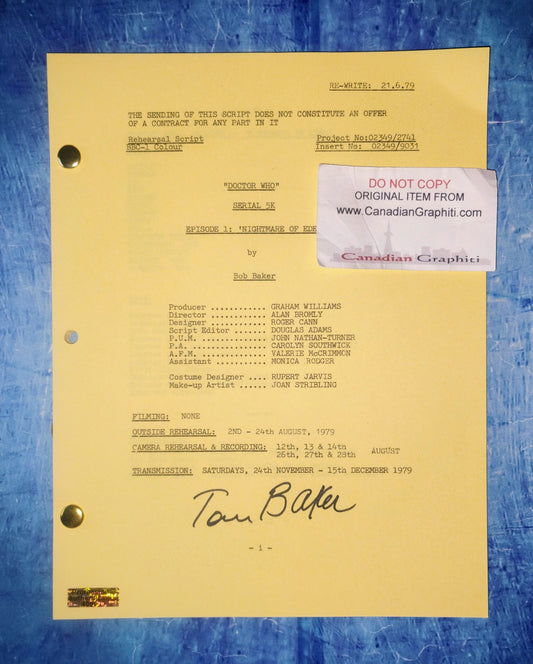 Tom Baker Hand Signed Autograph Doctor Who Script COA