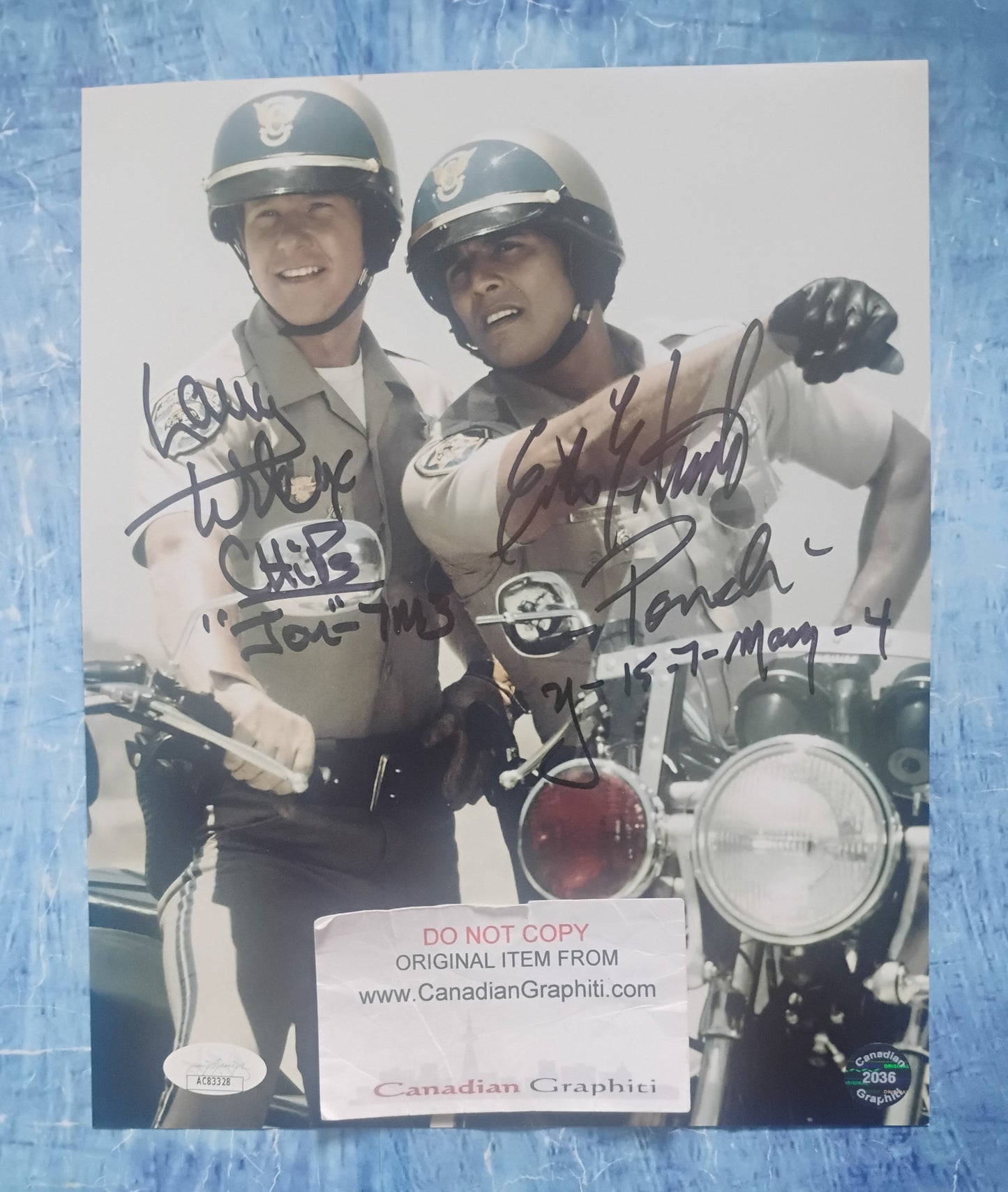Erik Estrada & Larry Wilcox Hand Signed Autograph 8x10 Photo COA JSA Chips