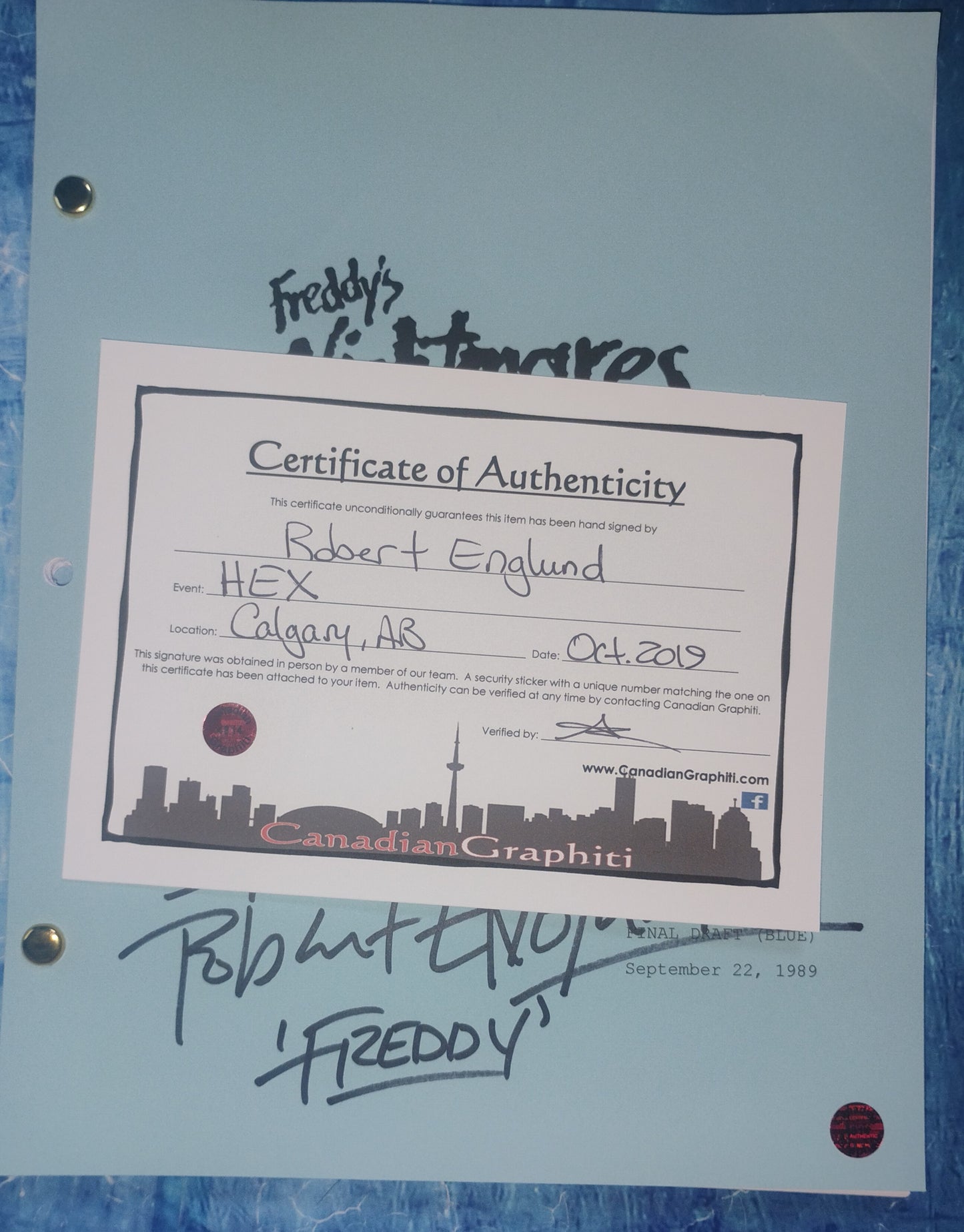 Robert Englund Hand Signed Autograph Freddy's Nightmares Script COA