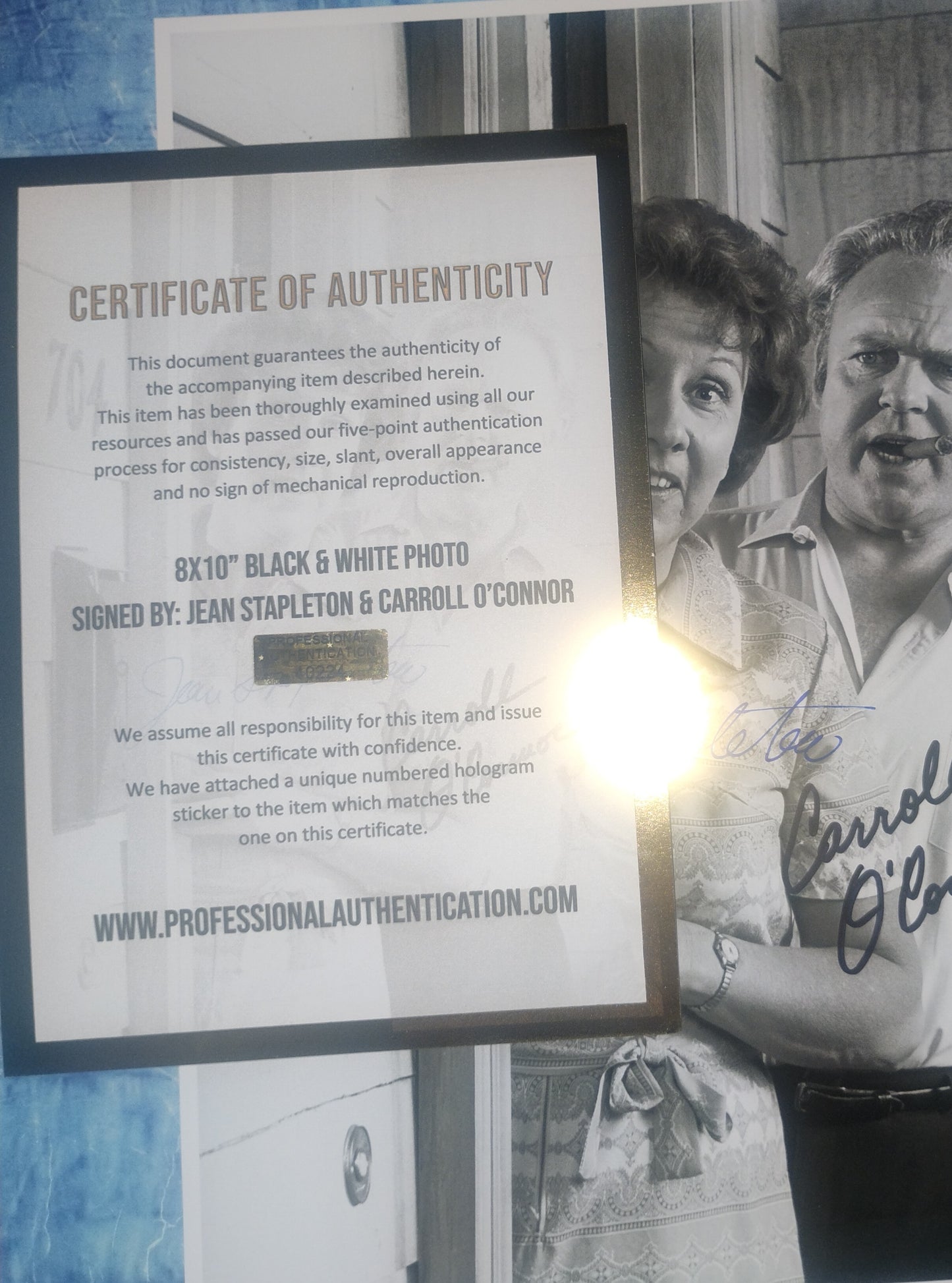 Carroll O'Connor & Jean Stapleton Hand Signed Autograph 8x10 Photo COA