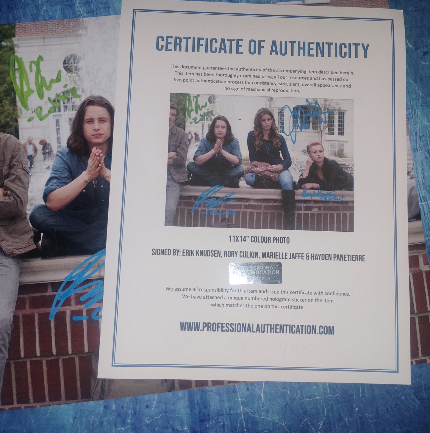 Rory Culkin, Erik Knudsen, Hayden Panettiere & Marielle Jaffe Hand Signed Autograph 11x14 Photo COA Scream