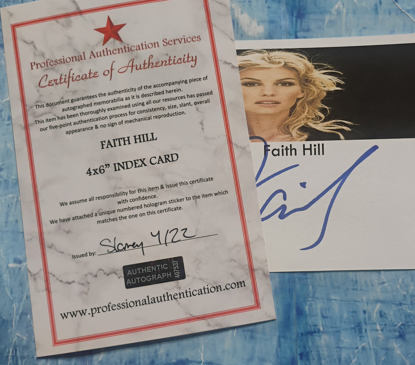 Faith Hill Hand Signed Autograph Index Card COA