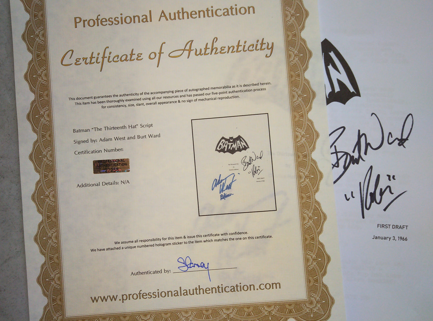 Adam West & Burt Ward Hand Signed Autograph Batman Script COA