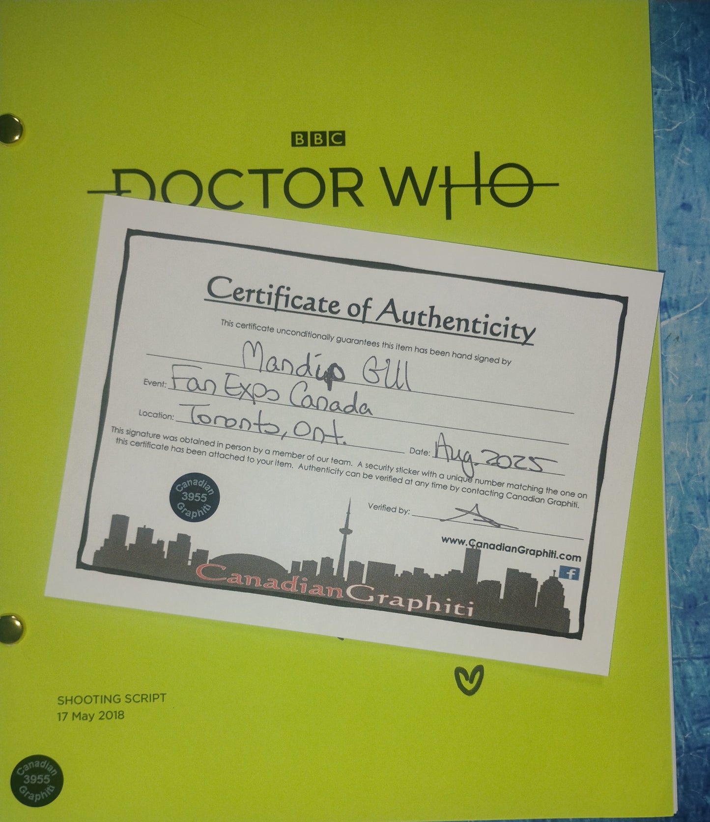 Mandip Gill Hand Signed Autograph Doctor Who Script OPix COA