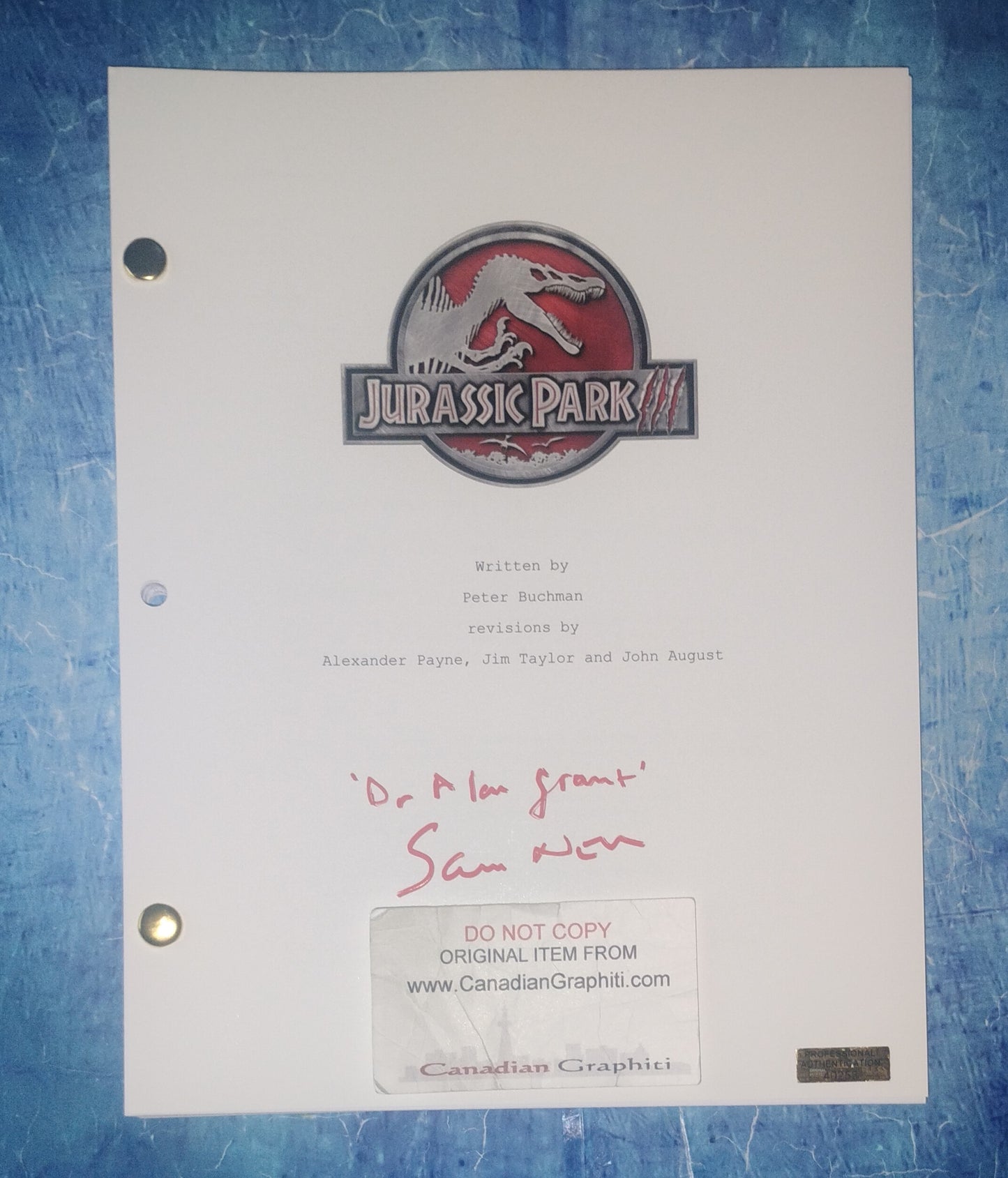 Sam Neill Hand Signed Autograph Jurassic Park 3 Script COA