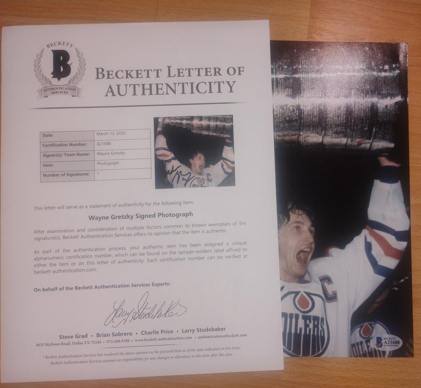 Wayne Gretzky Hand Signed Autograph Photo BAS COA Edmonton Oilers