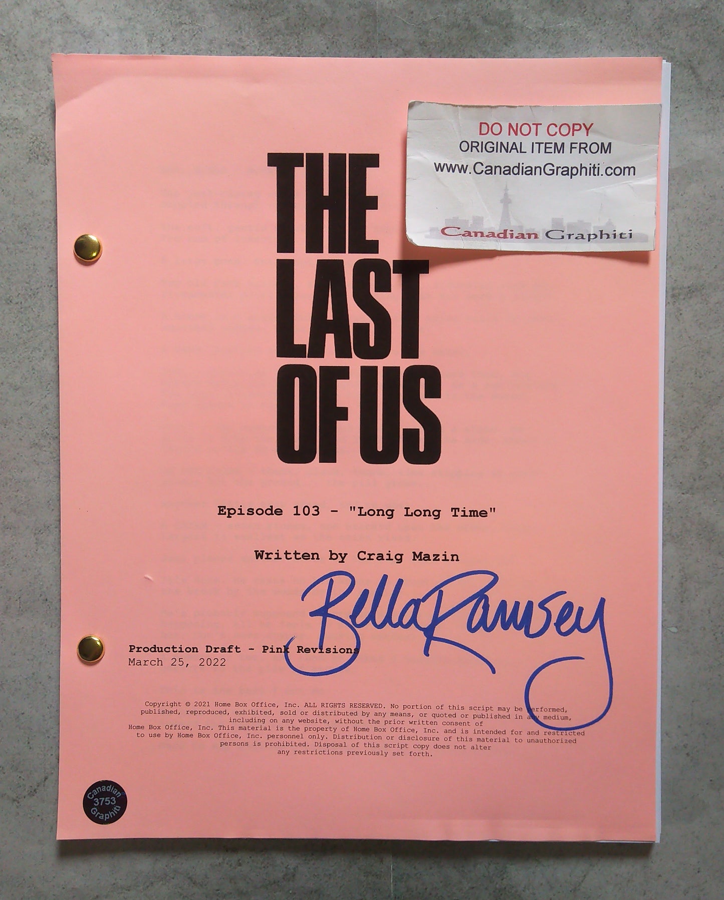 Bella Ramsey Hand Signed Autograph The Last Of Us Script COA