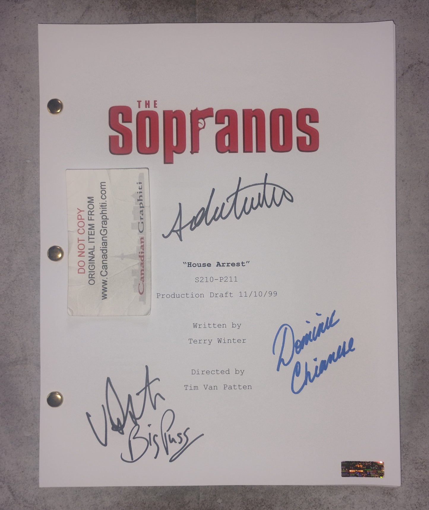 The Sopranos 3x Cast Hand Signed Autograph Script COA Vincent Pastore, Dominic Chianese