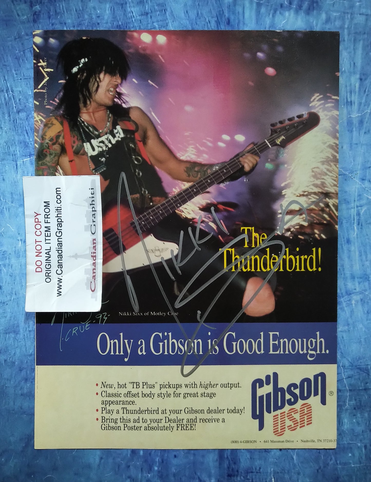 Nikki Sixx Hand Signed Autograph Gibson Guitar Ad JSA COA Motley Crue