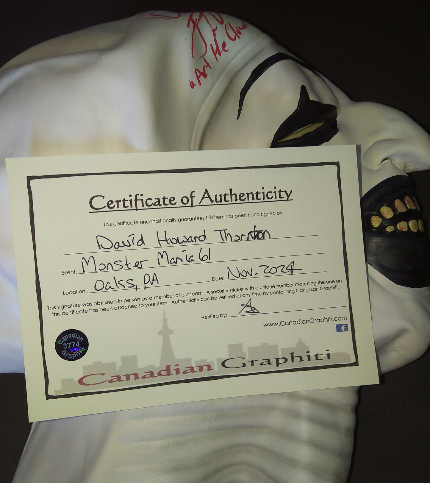 David Howard Thornton Hand Signed Autograph Art The Clown Mask COA Terrifier