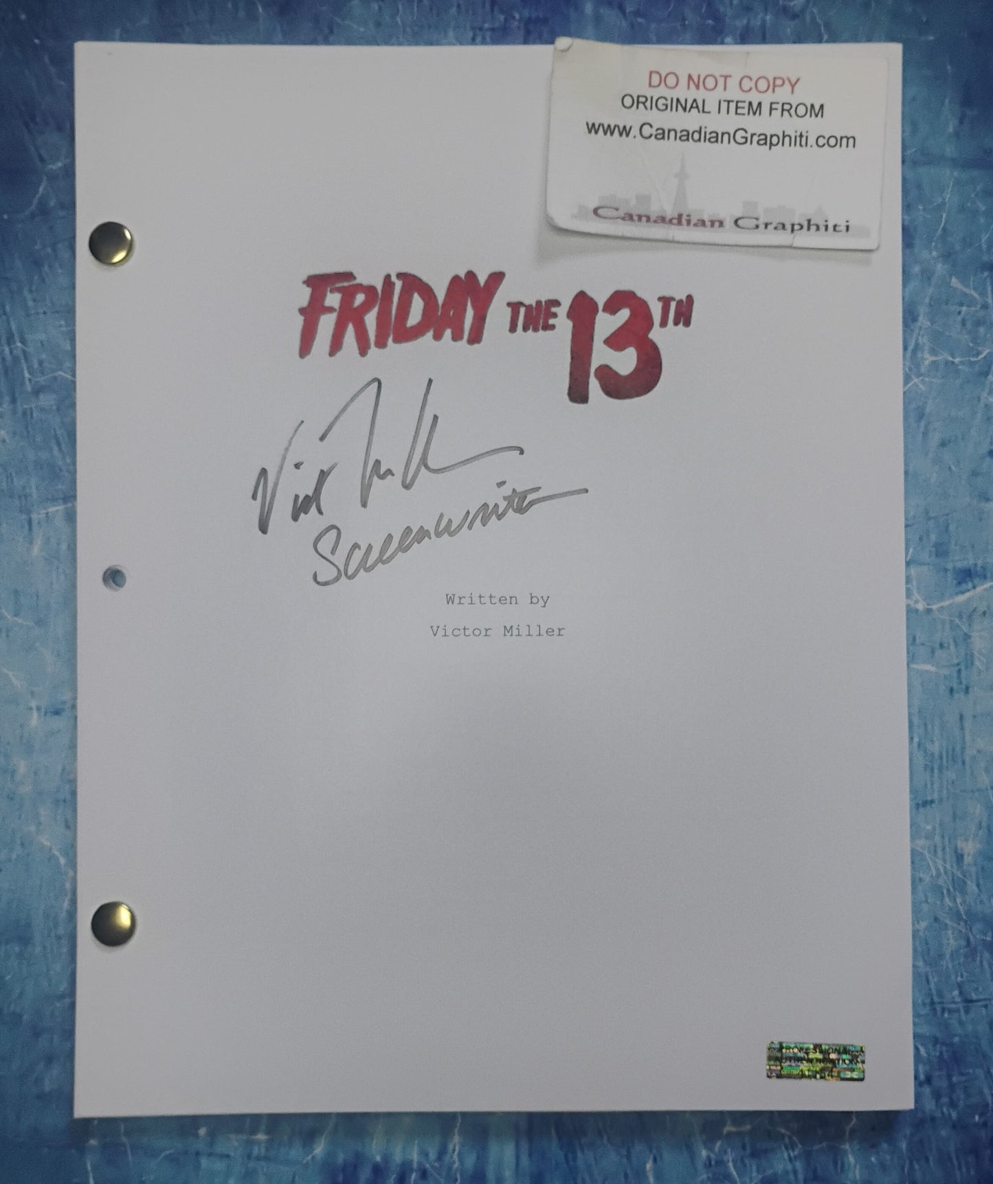 Victor Miller Hand Signed Autograph Friday The 13th Script COA