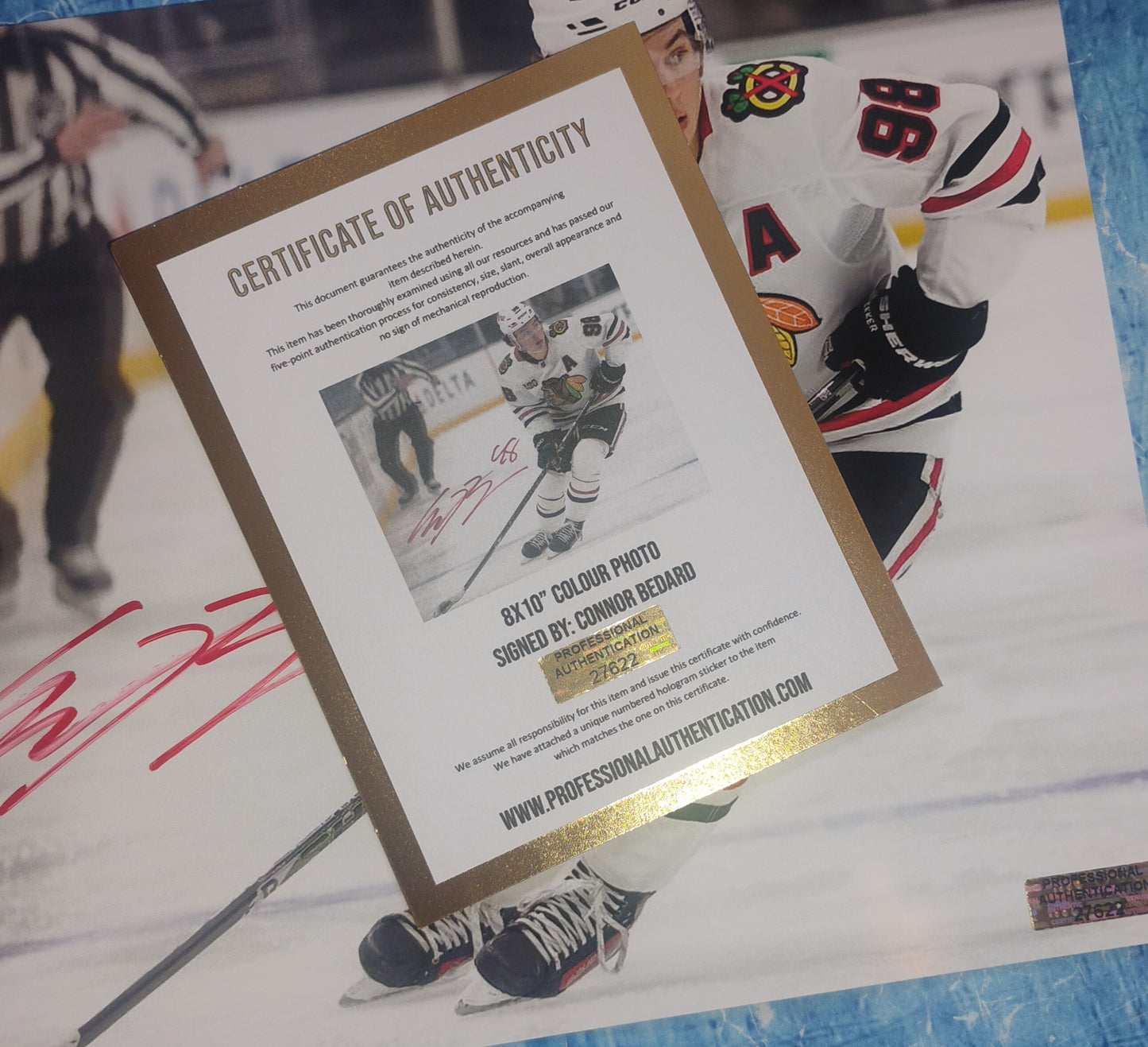 Connor Bedard Hand Signed Autograph 8x10 Photo COA Chicago Blackhawks