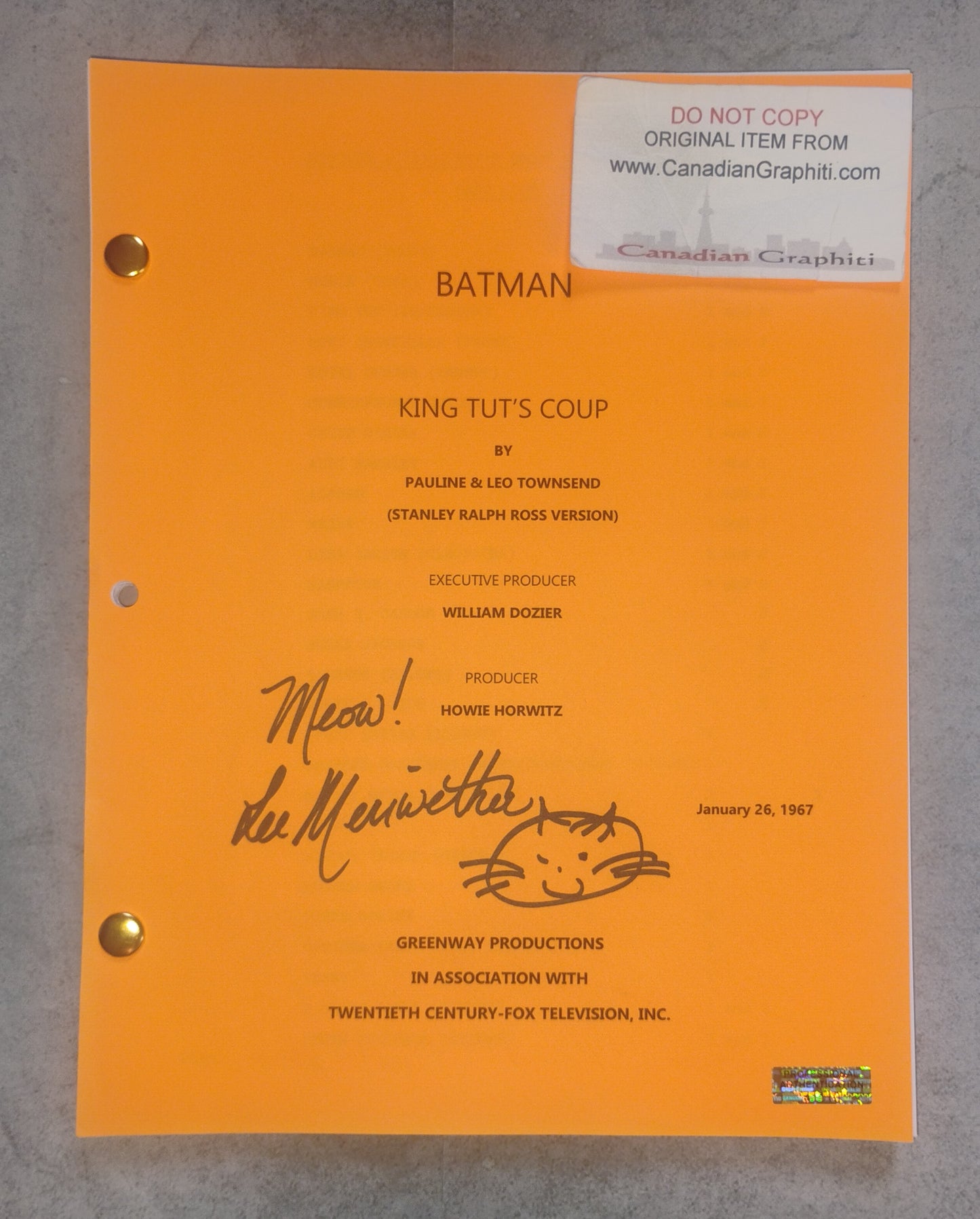 Lee Meriwether Hand Signed Autograph Batman Script COA
