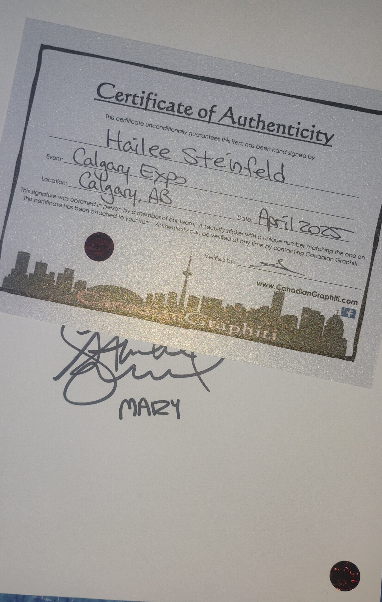 Hailee Steinfeld Hand Signed Autograp lh Sinners Script COA