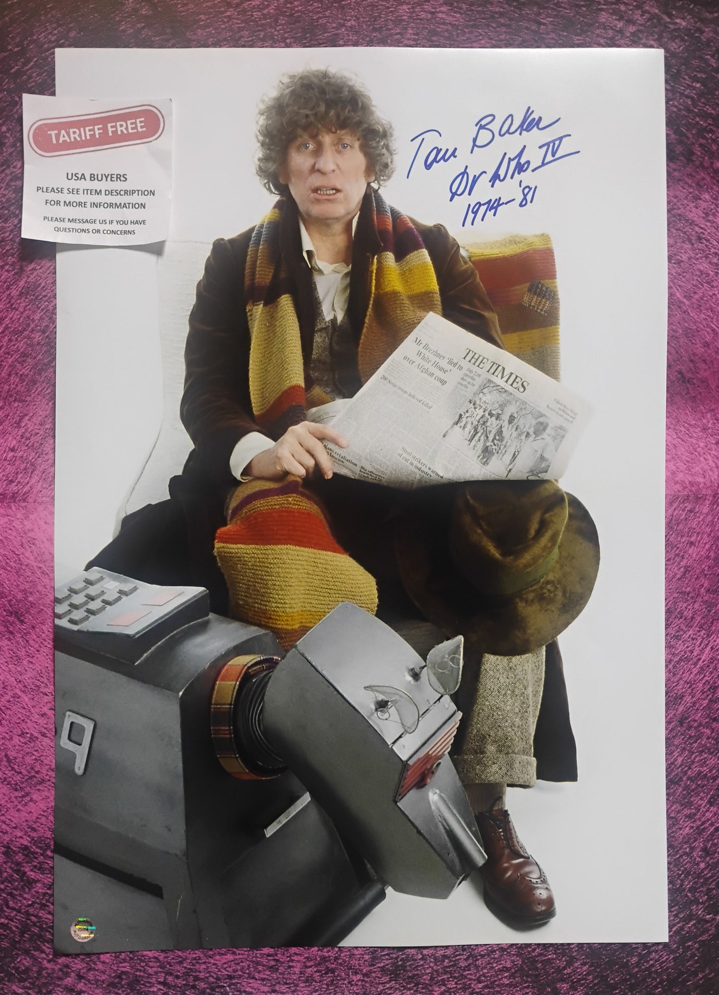 Tom Baker Hand Signed Autograph 13x19 Photo COA Doctor Who