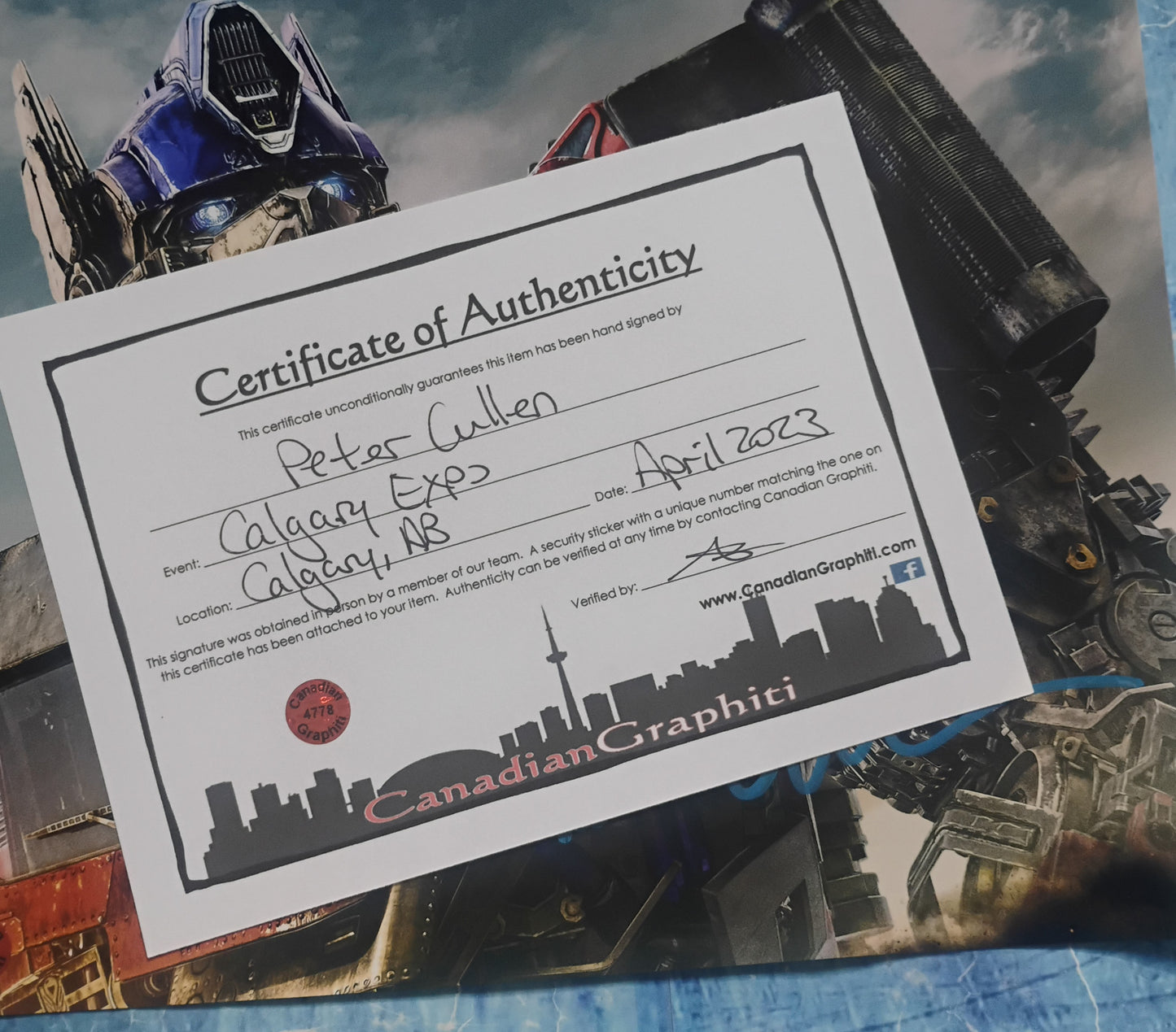 Peter Cullen Hand Signed Autograph 8x10 Photo COA Optimus Prime