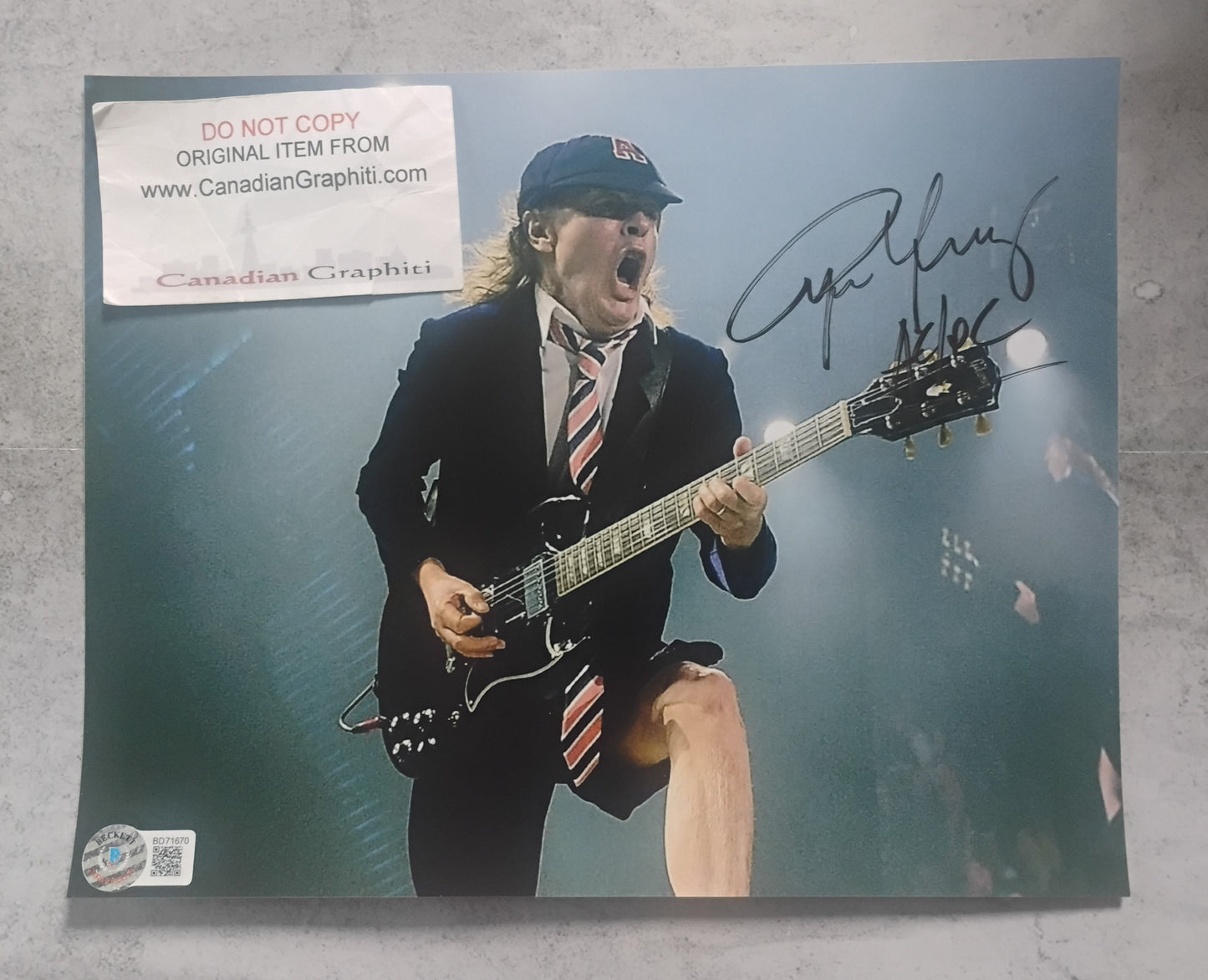 Angus Young AC/DC Hand Signed Autograph 8x10 Photo BAS COA