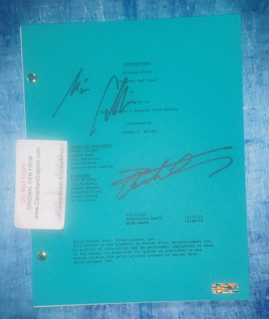Jensen Ackles & Misha Collins Hand Signed Autograph Supernatural Script COA