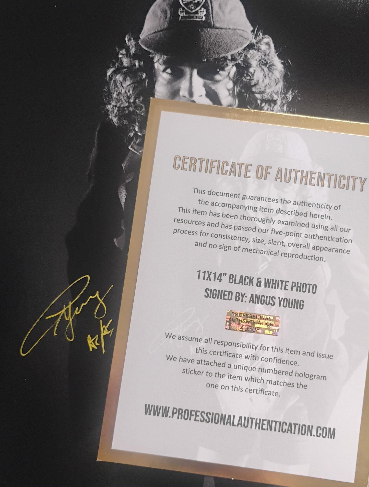 Angus Young AC/DC Hand Signed Autograph 11x14 Photo COA