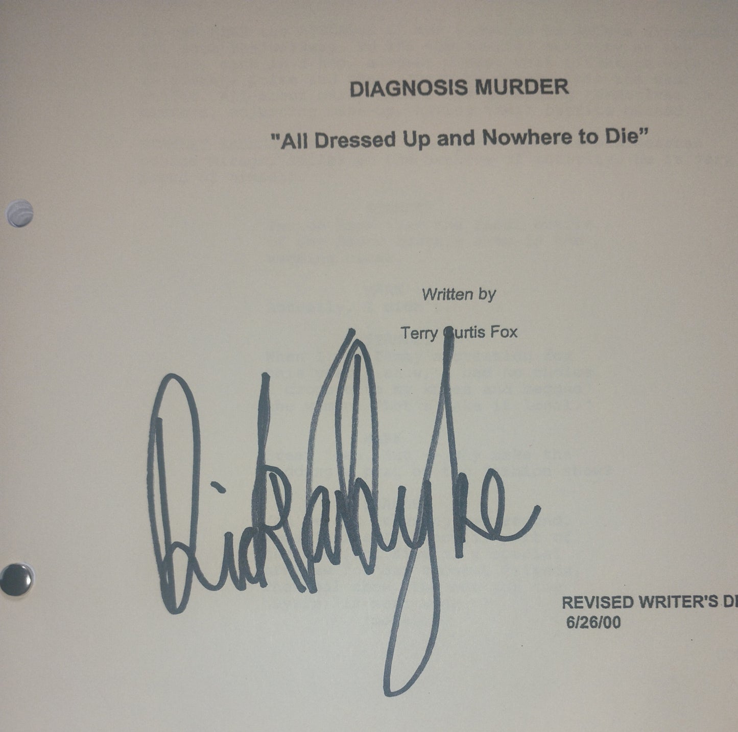 Dick Van Dyke Hand Signed Autograph Diagnosis Murder Script COA