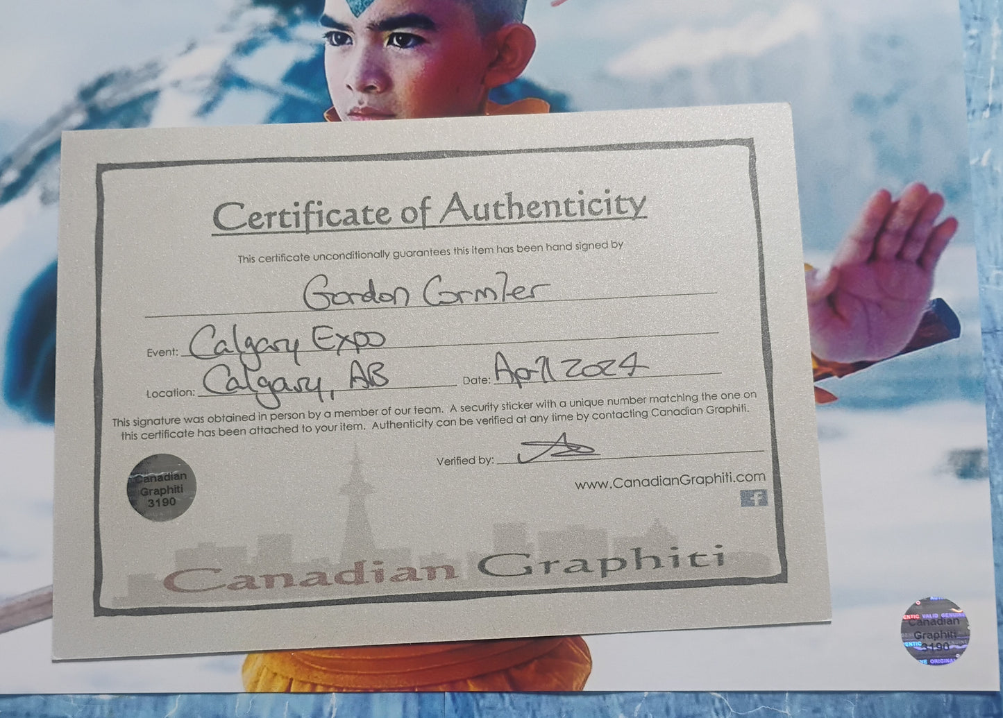 Gordon Cormier Hand Signed Autograph 8x10 Photo COA Avatar The Last Airbender