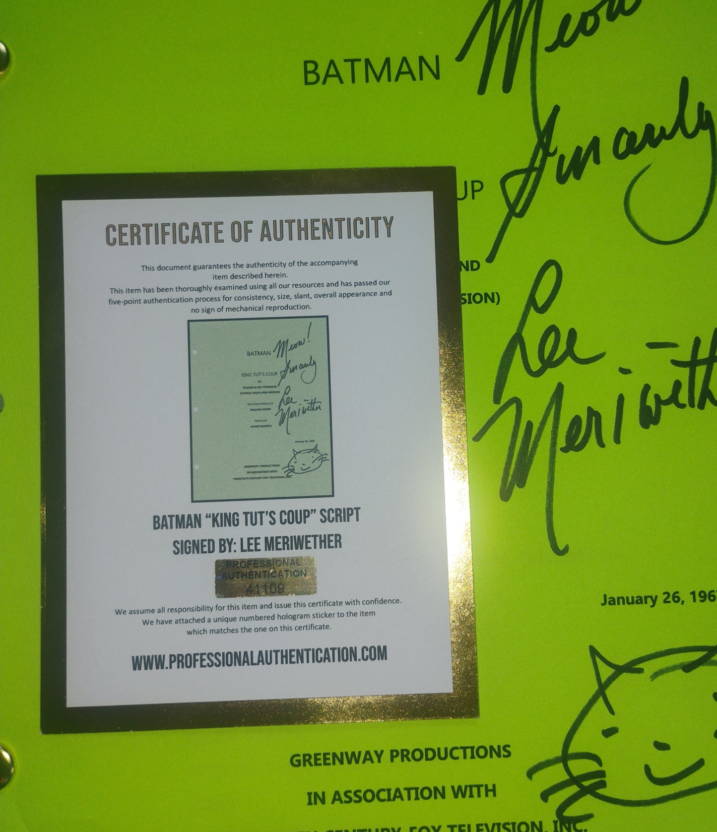 Lee Meriwether Hand Signed Autograph Batman Script COA