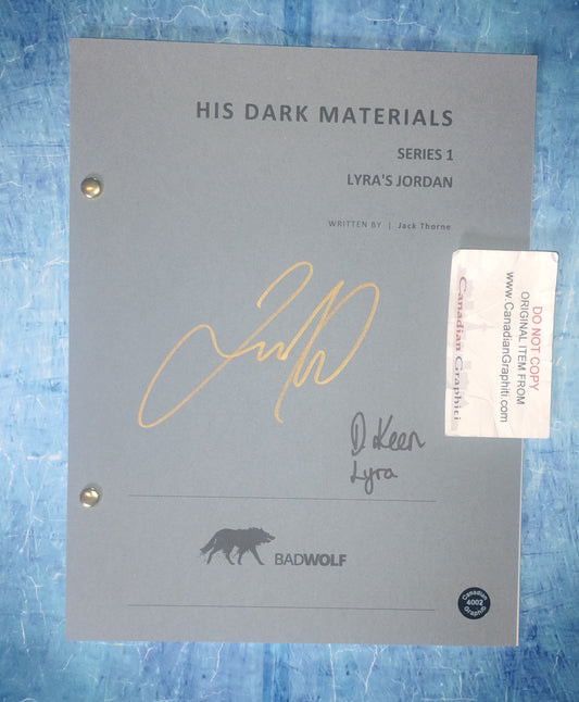 James McAvoy & Dafne Keen Hand Signed Autograph His Dark Materials Script COA